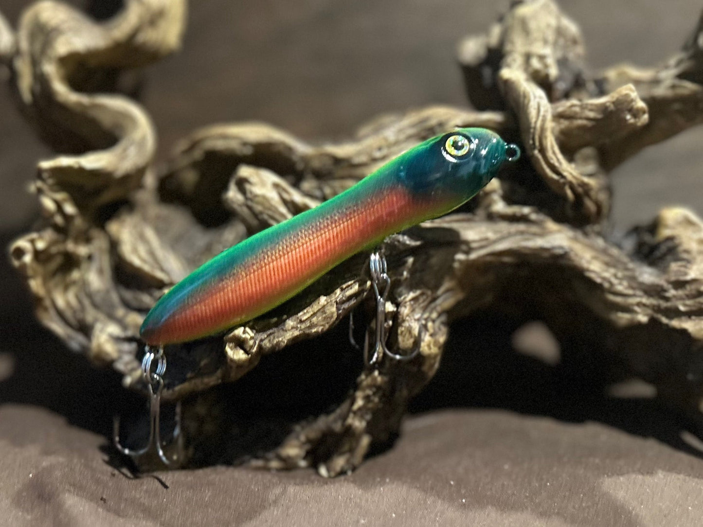 Custom airbrushed 4.0-inch peanut style topwater lure in Afternoon Delight