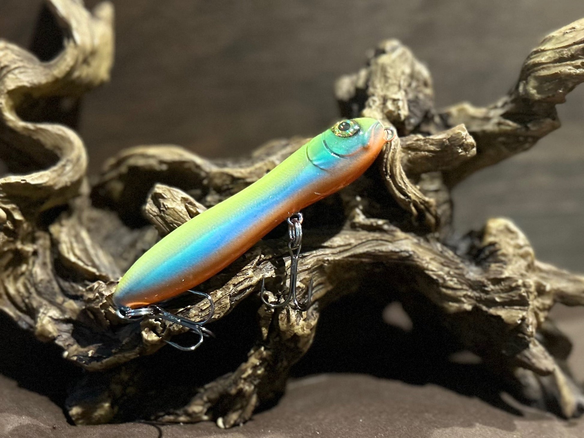 Custom airbrushed 4.0-inch peanut style topwater lure in Buxton Stranger