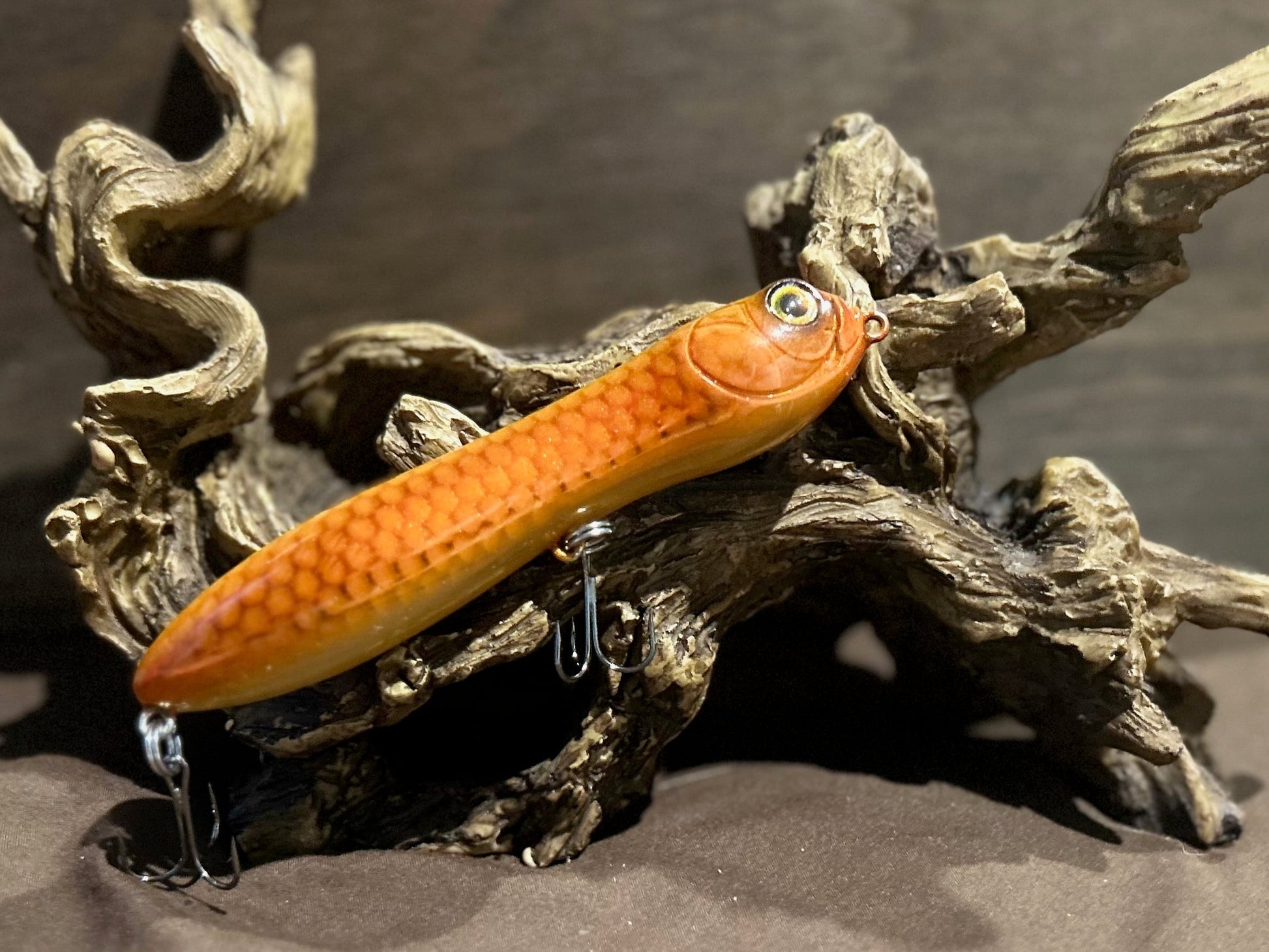 Custom airbrushed 5.25-inch peanut style topwater lure in Churned Butter